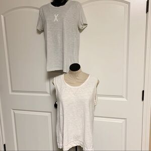 2 Pc Set Madewell Gray Ivory Cotton Short Sleeve Sleeveless Tee Shirts M